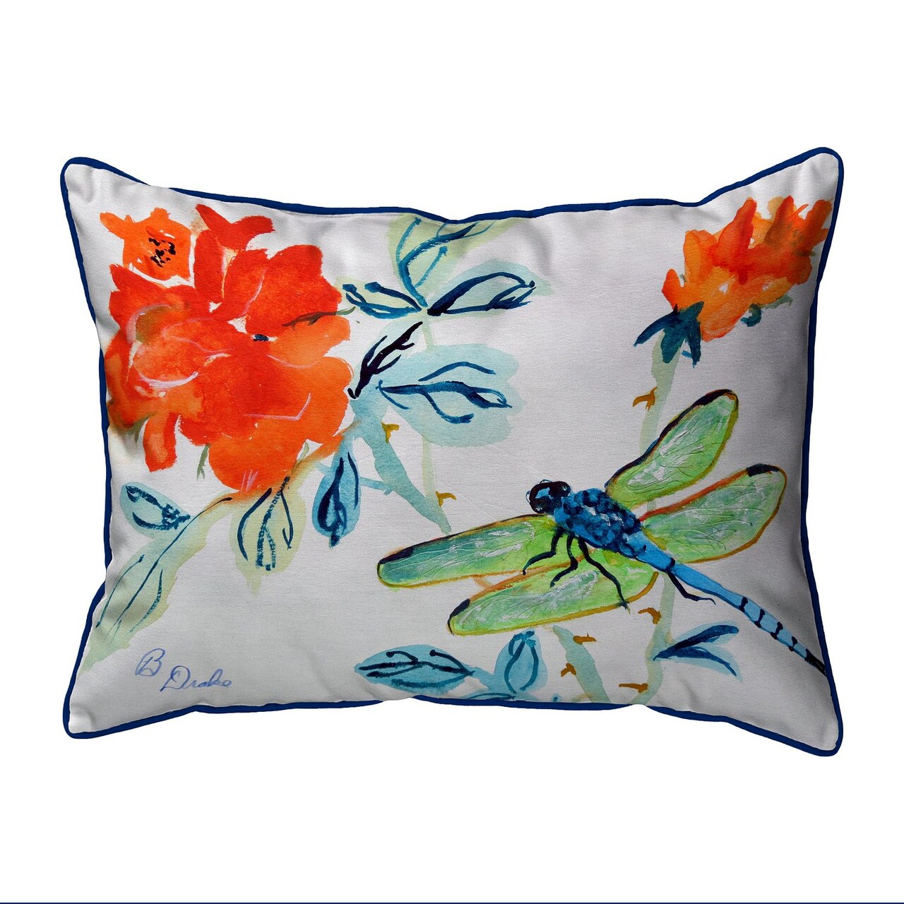 Betsy Drake Dragonfly & Red Flower Extra Large Zippered Pillow 20x24